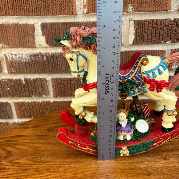 Christmas Holiday Resin Rocking Horse with gifts doll Teddy Bear - Picture 3 of 9